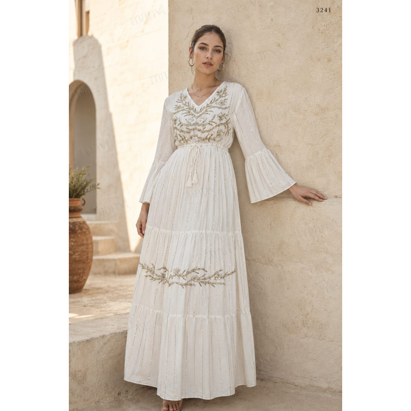 Rochie BOHO Espagnia ALBA cu aplicatii aurii