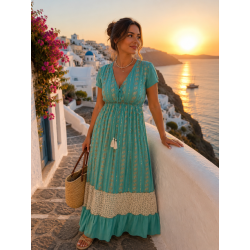 Rochie BOHO Turcoaz cu...
