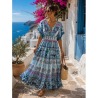 Rochie BOHO Dolce Vita Blue cu margele si ciucuri
