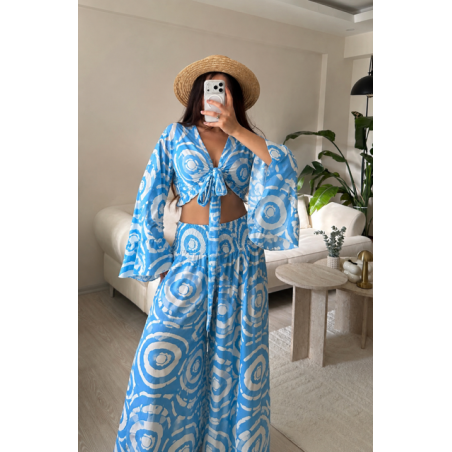 Compleu BOHO Seda cu pantaloni Blue