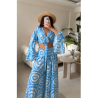 Compleu BOHO Seda cu pantaloni Blue