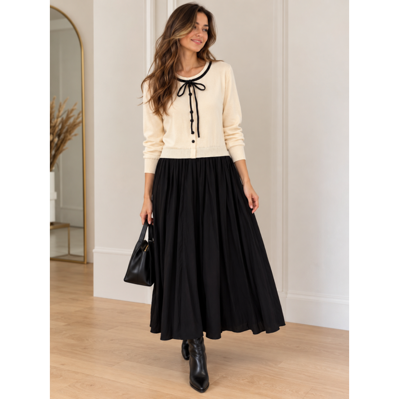 Rochie Mirelle Beige cu Negru