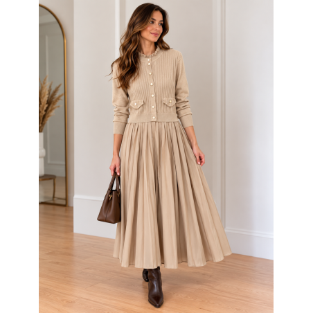 copy of Rochie Mirelle Beige cu Negru