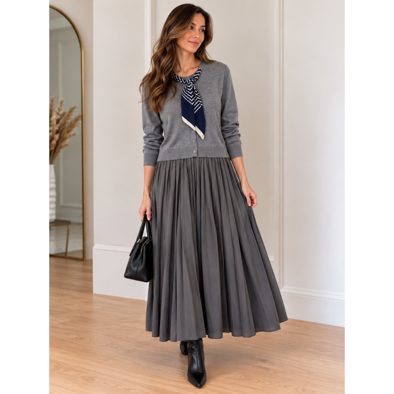 Rochie Mirelle Gri cu Esarfa