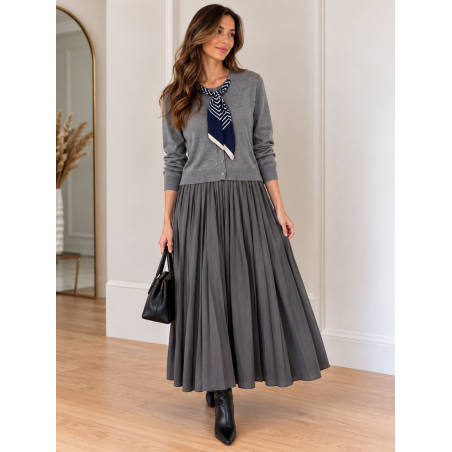 Rochie Mirelle Gri cu Esarfa