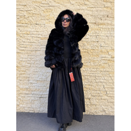 Haina din blana artificiala fluffy foxy cu gluga
