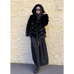 Haina din blana artificiala fluffy foxy cu gluga