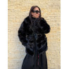 Haina din blana artificiala fluffy foxy cu cordon si guler cu revere