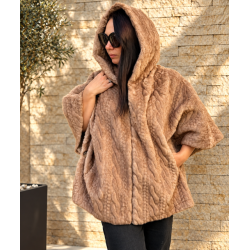 Haina pelerina din blana artificiala, beige