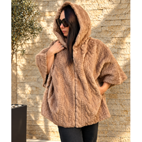 Haina pelerina din blana artificiala, beige