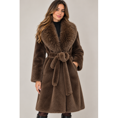 Haina din blana artificiala Elegancia Long Brown