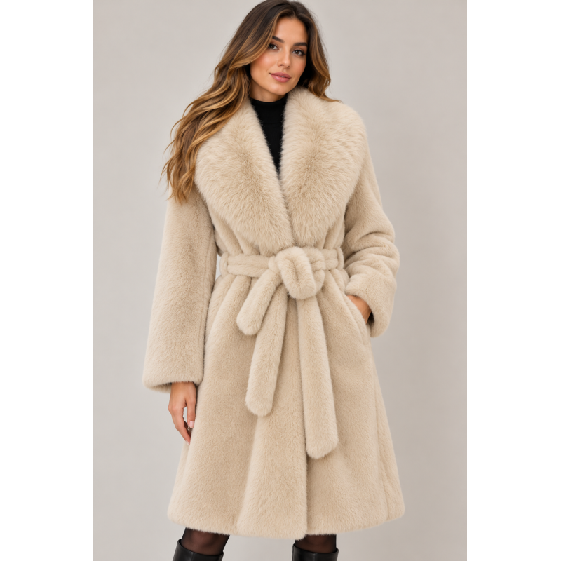 Haina din blana artificiala Elegancia Long Beige