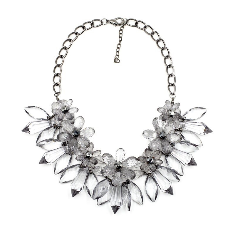 Colier statement flowers - acrylic grey