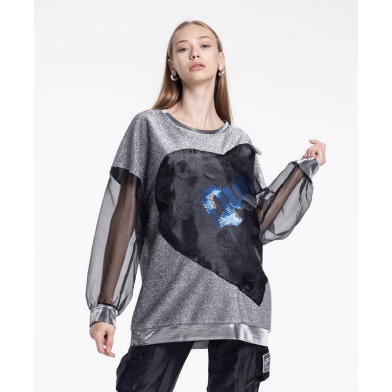 Bluza funky cu organza la maneci